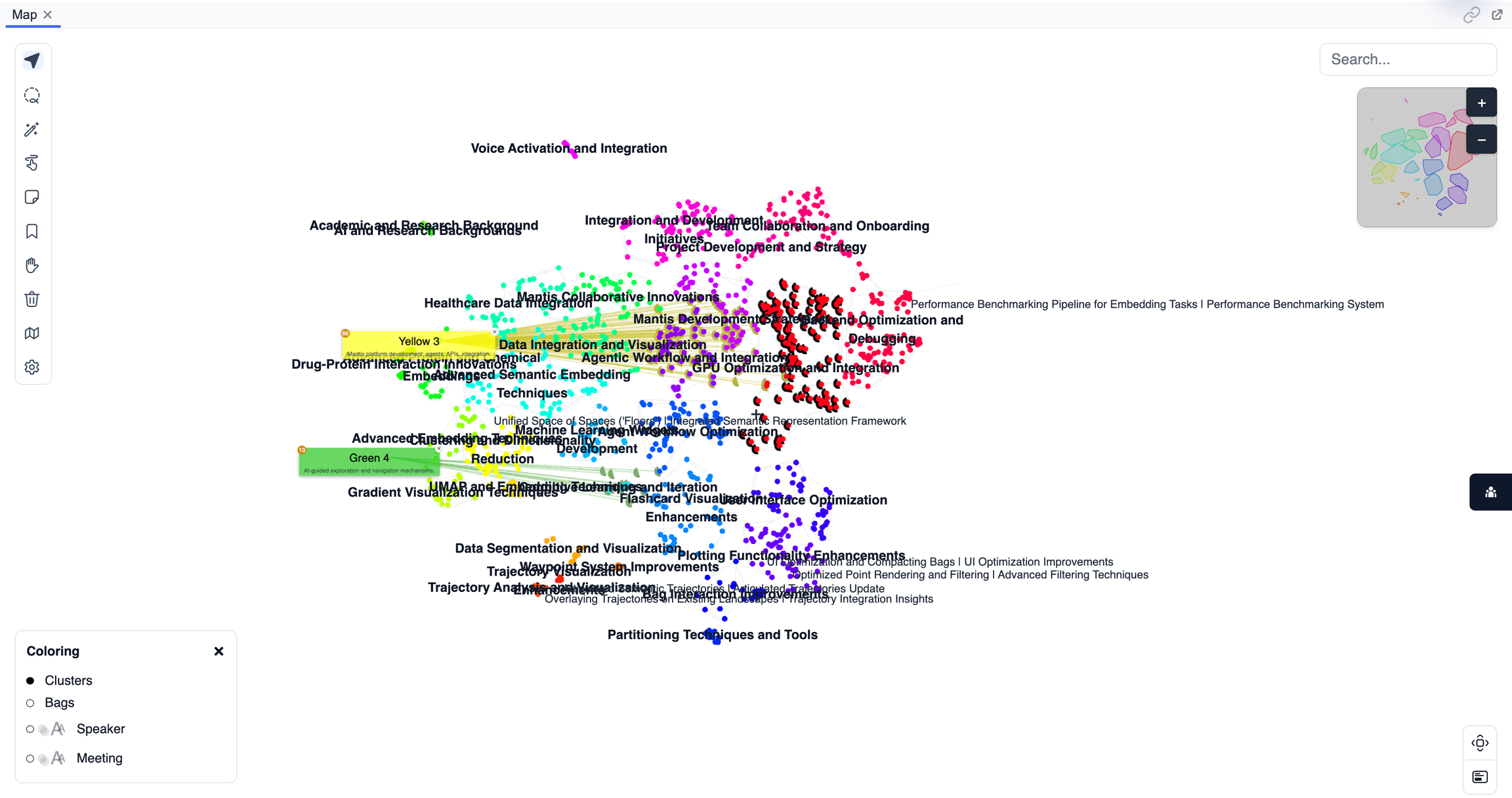 An image of a map on Mantis with circles of clustered data