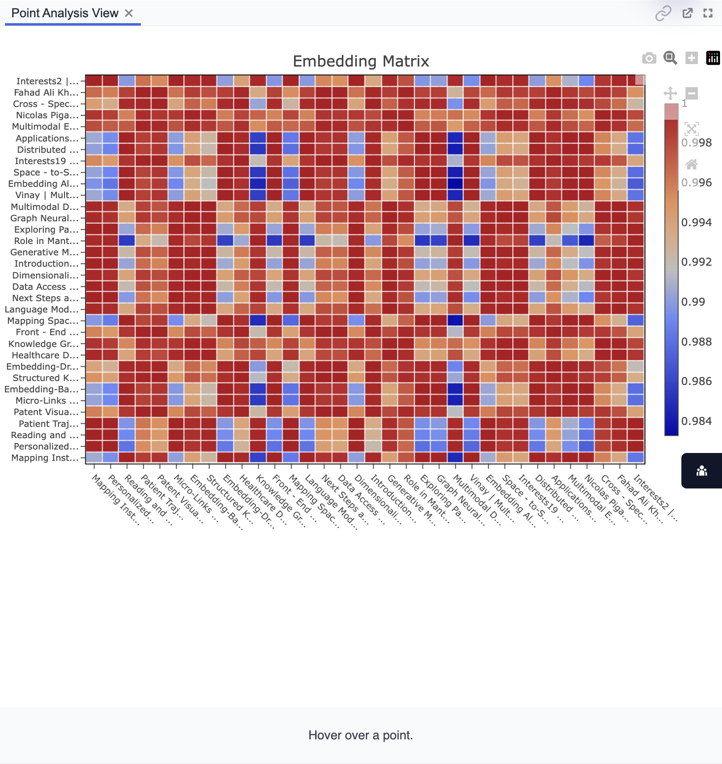 An Embedding Matrix created in the Point Analysis View panel